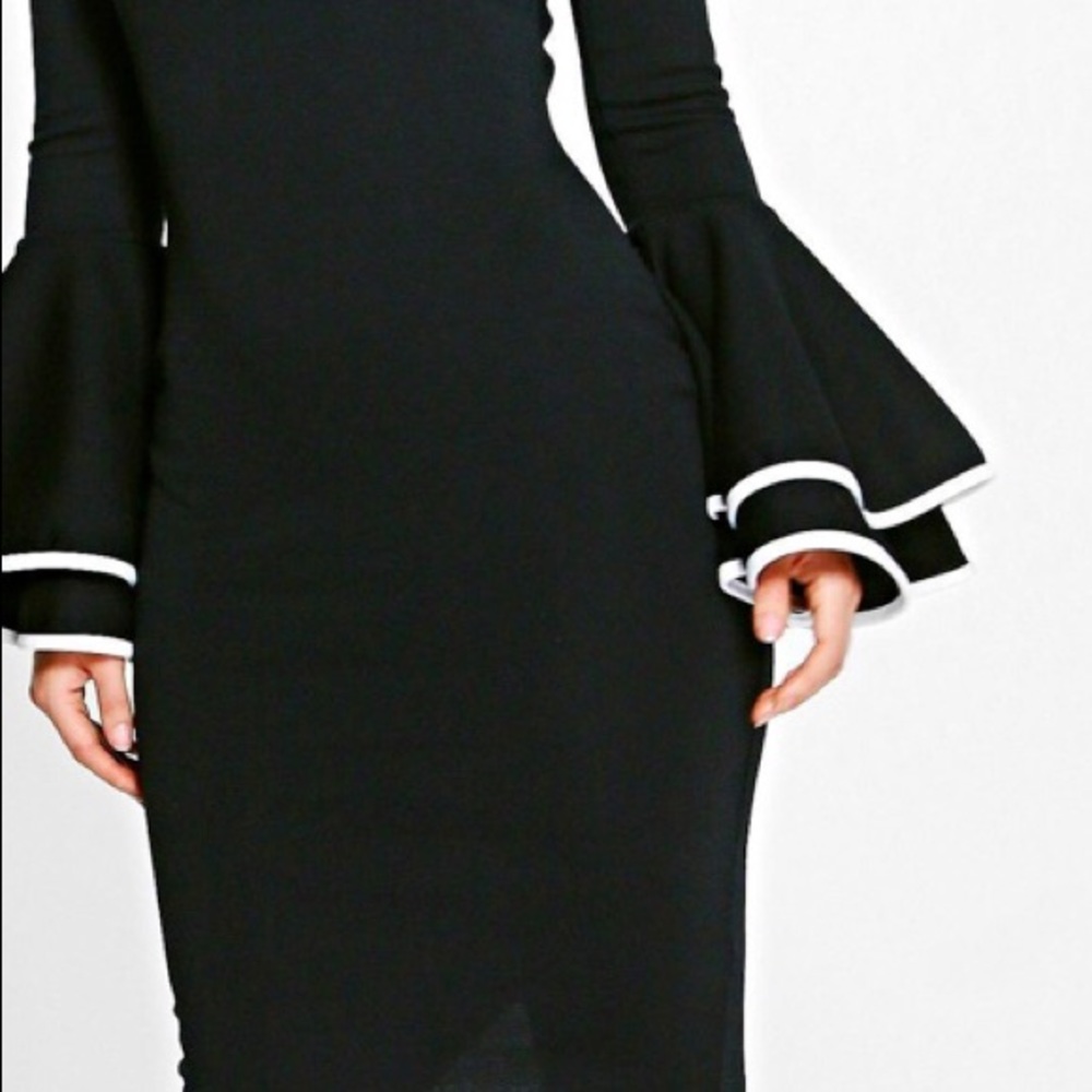 Black and White Flared Sleeve Midi Dress
